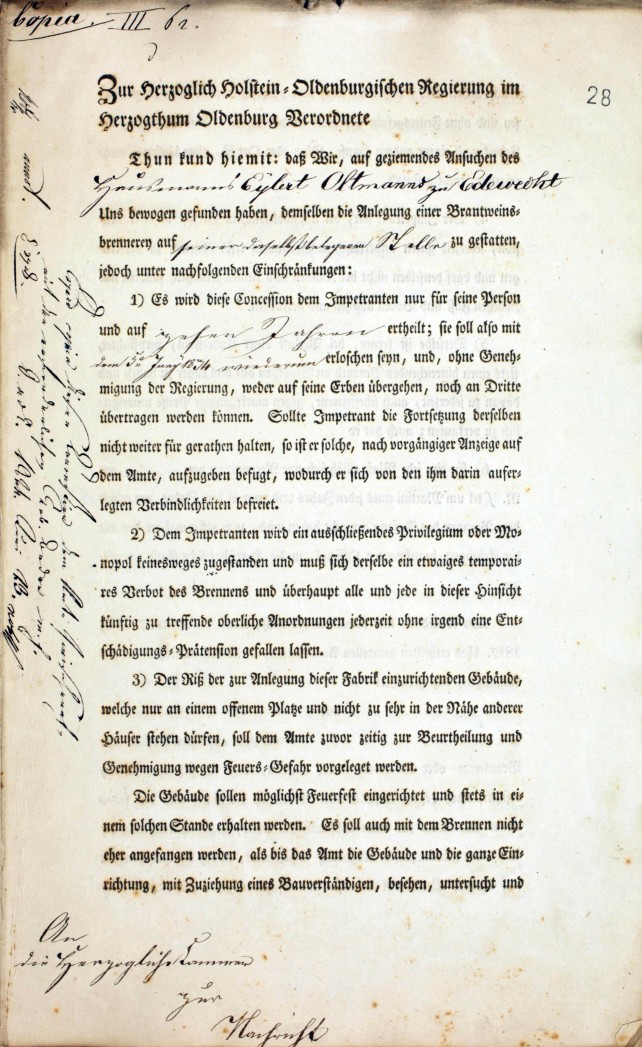 1824: Konzession zur Branntweinbrennerei